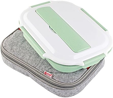 Bento Box Stainless Steel Insulated Bento Lunch Box Set 4 Compartments Stylish Food Container With Convenient Insulated Bag And Cutlery For Adults Kids School (Green)