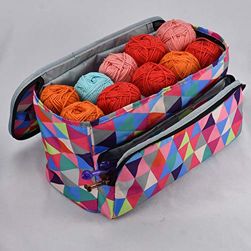 Flagsky Portable Knitting Bag Yarn Storage - Durable Canvas Yarn Bag - Yarn Organizer Crochet Bag for Yarn Skeins, Crochet Hooks, Knitting Needles (up to 14 Inches) and Other Small Accessories - Thumbnail 2