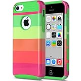 ULAK iPhone 5C case 2 in 1 Shield Series Colorful Hybrid Case for Apple iPhone 5C with Rugged TPU Inner Case + Patterned PC Hard Cover (Rainbow + Green)