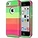 ULAK iPhone 5C case 2 in 1 Shield Series Colorful Hybrid Case for Apple iPhone 5C with Rugged TPU Inner Case + Patterned PC Hard Cover (Rainbow + Green)