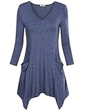 Women Tunic Tops,Timeson Women's V-Neck eLong T-shirt Asymmetrical Hem Basic Tunics with Pockets Deep Blue XX-Large