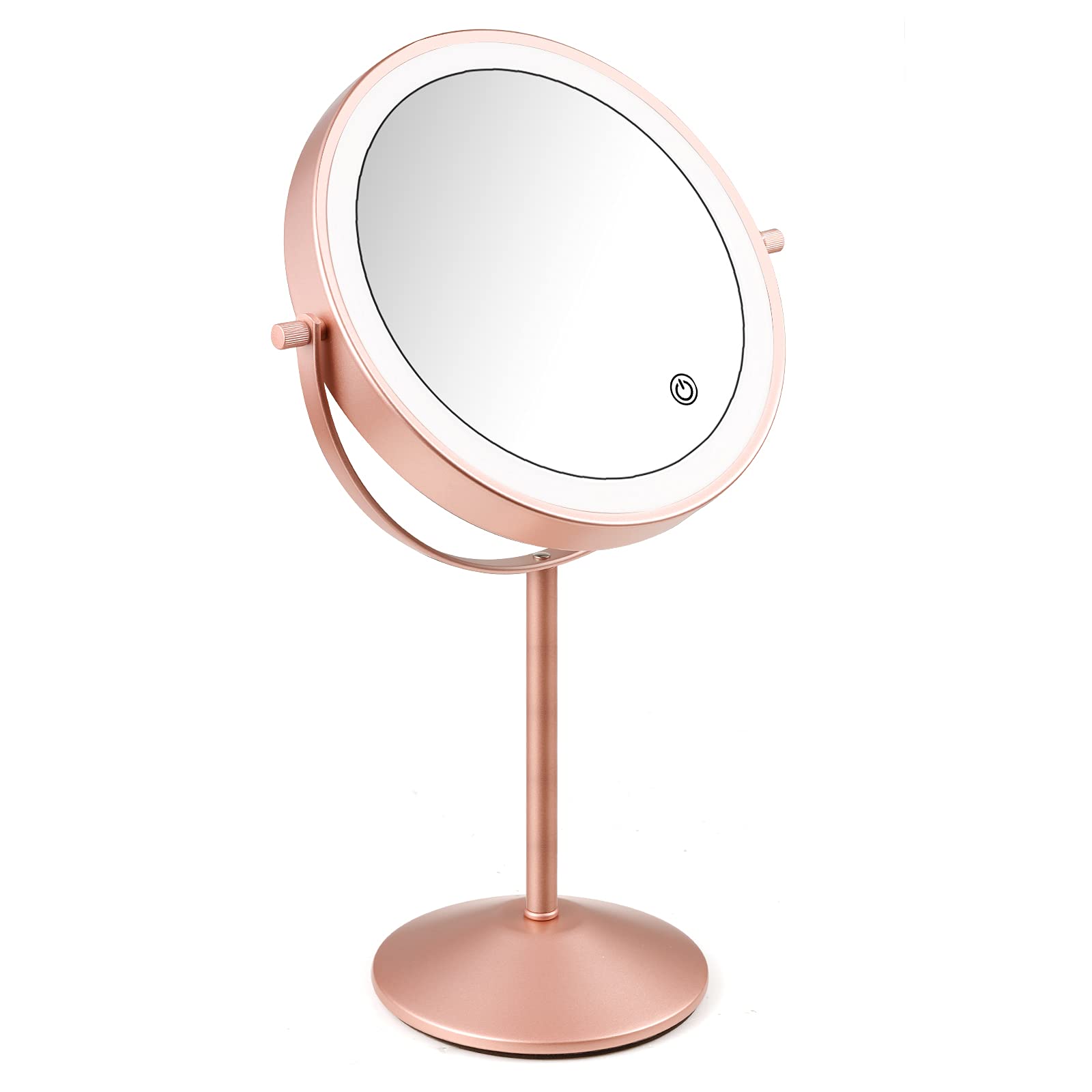Micacorn Makeup Mirror - USB Rechargeable 7x Magnified Vanity LED Mirror with 360° Rotation, 3 Color Lighting Modes, Touch Screen Brightness Adjustable (Rose Gold)