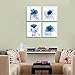 4 Panels Blue Flower Art Wall Decor - 12x12 Crystal Theme Giclee Paintings on Canvas for Home Bathroom Wall Decor