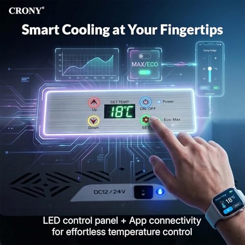 CRONY Portable Car Refrigerator 40L DC/AC Car Fridge 12/24V Mini Fridge App-Controlled -20°C to 20°C Fast Cooling Car Cooler LED Control Panel with Trolley Wheels & Battery Protection