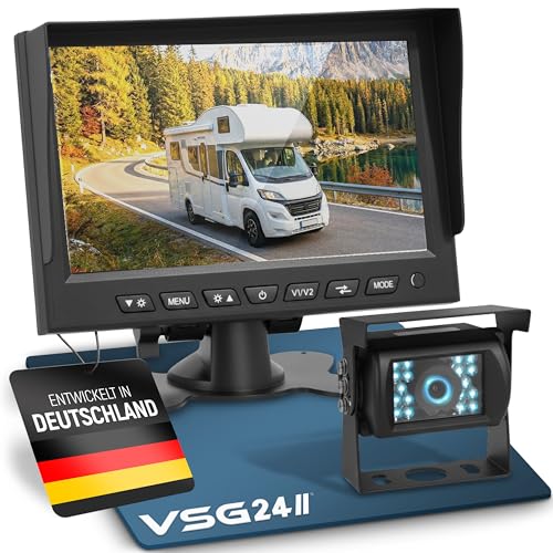 VSG24 Rückfahrkamera 7" Camper-Set inkl. Kamera, Monitor, Kabel - Wasserdicht Nachtsicht 12V-24V Einfache Montage/Robustes Rückfahrsystem für Auto Woh
