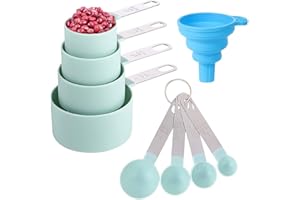 8 pcs Measuring Cups and Spoons Set Cup Nesting Measure with Stainless Steel Handle Silicone Collapsible Funnel for Kitchen D