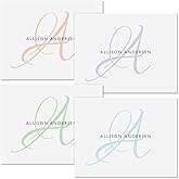 Initial Personalized Note Card (4 Color Choices) - 24 Cards with White Envelopes, 4¼ x 5½ Inch Size, Blank Inside, Add a Name and Initial, For Thank You Notes, or Graduation Gifts
