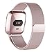 iGK Milanese Replacement Bands Compatible for Fitbit Versa/Versa Lite Edition, Stainless Steel Milanese Loop Metal Mesh Bracelet Unique Magnet Lock Wristbands Rosepink Small