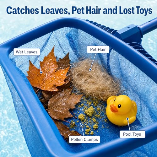 STARGOODS 20" Pool Skimmer Net - Heavy-Capacity Deep Bag Leaf Rake for Inground & Above Ground Pools - Fine Mesh Catches Leaves, Pet Hair & Debris - Pool-Safe Rounded Edges - Fits Standard Poles, Blue