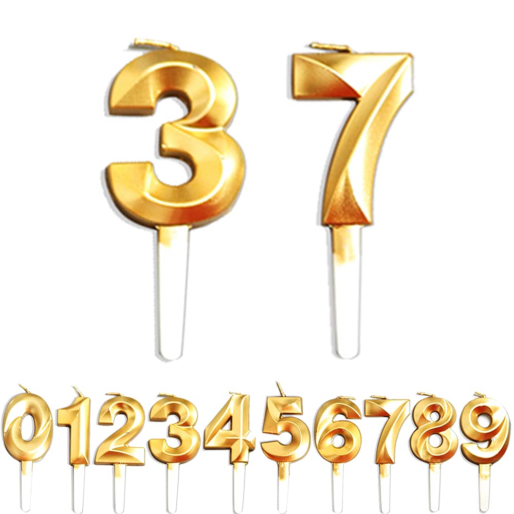 Birthday Candles, 37th/73th/3th/7th Birthday Cake Candles, Cake Decoration for Birthday Party Wedding Anniversary Graduation Party Supplies (Gold, Number 3&7)