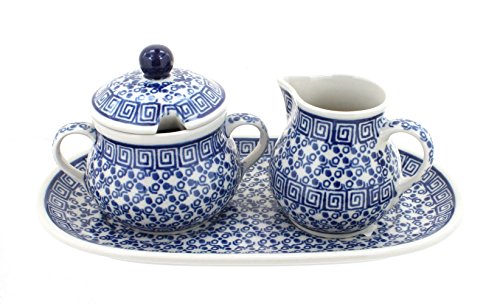 Click Here to See More Images Polish Pottery Olympia Small Sugar & Creamer Set with Tray