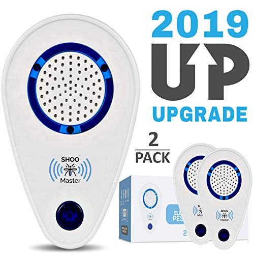 Ultrasonic Pest Repeller 2-Pack Bug Plug. UPGRADED for 2019, this Electronic Pest Repeller uses the Newest Dual Chip Technology & Ultrasonic and Electromagnetic Waves to DRIVE AWAY INSECTS AND RODENTS