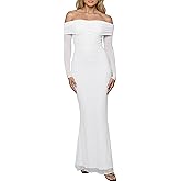 BORIFLORS Women's Elegant Off The Shoulder Bodycon Long Sleeve Maxi Dress Mesh Cocktail Party Wedding Guest Formal Dresses