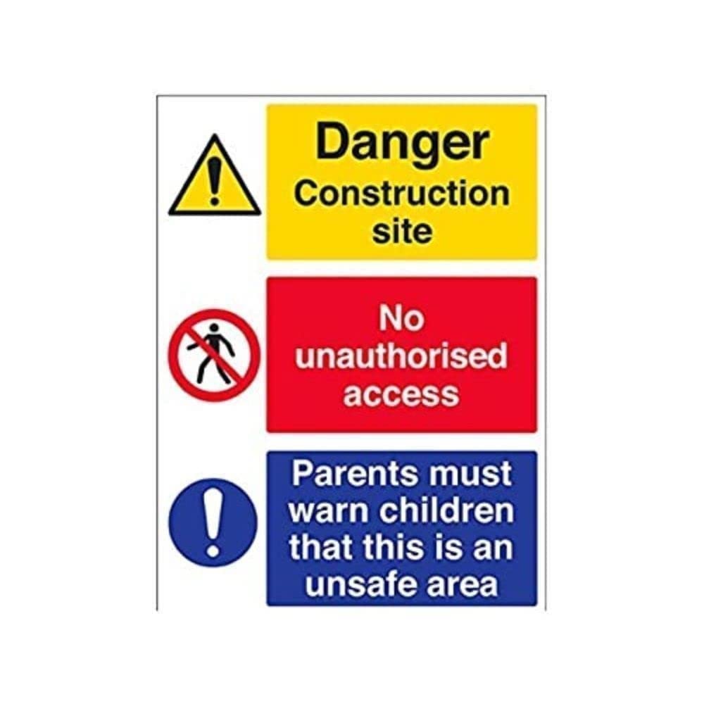 Vsafety Multi Hazard Site Safety Must Warn Children Warning Sign - 450mm x 600mm - 2mm Rigid Plastic — image 1