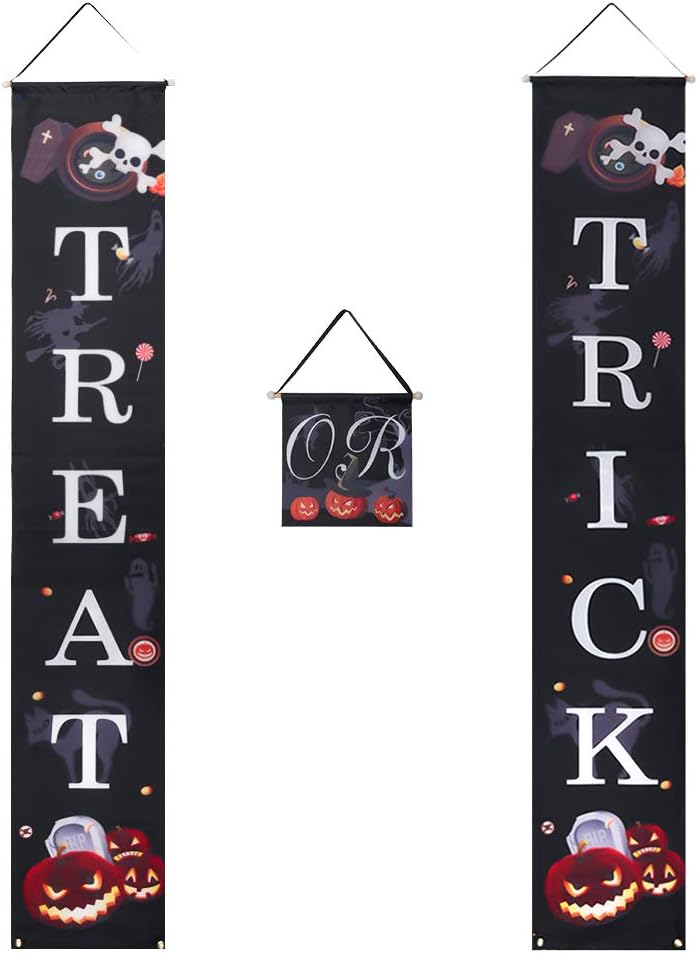 limewie Trick or Treat Banner, Halloween Hanging Sign for Front Door Display, Gate, Garden, Home, Party, Porch, Office