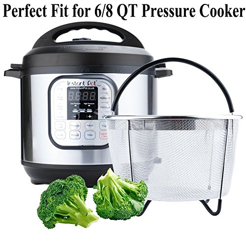 HAIOOU Steamer Basket, 6 Quart Instant Pot Food-grade Stainless Steel Pressure Cooker Accessories Strainer with Silicone Covered Handle and Non-Slip Legs Great for Steaming Vegetables Fruits Eggs
