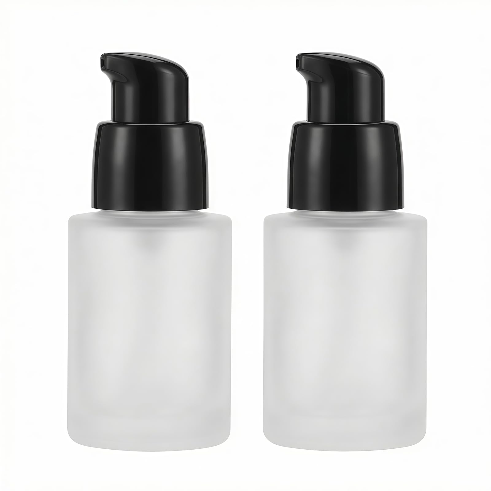 2 Pcs 30ML 1OZ Upscale Empty Refillable Frosted Glass Pump Bottle Liquid Foundation Container Dispenser Storage Vial Lotion Essence Emulsion Sample Case for Travel