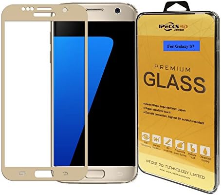 Galaxy S7 Screen Protector Tempered Glass Ultra HD 3D Full Coverage Screen Shield Guard Film for Samsung Galaxy S7 by IPECKS3D (Gold)