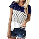 TOPUNDER Casual Stripe Triple T-Shirt Women Short Sleeve Color Block Blouse