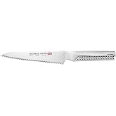 Global Ukon 6 inch Serrated Utility Knife - Lightweight Japanese Stainless Steel, Razor Sharp Edge, Ambidextrous Thumb Rest, Made in Japan, GUS-22