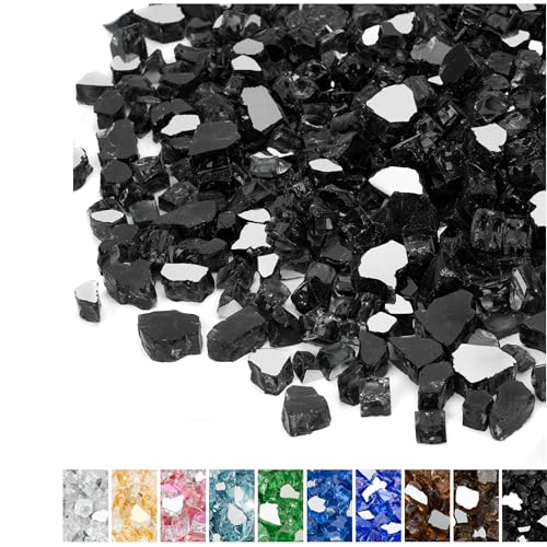 Mr. Fireglass 10 Pounds Fire Glass - 1/2 Inch High Luster Reflective Tempered Glass Rocks for Fireplace Fire Pit Table and Landscaping, Onyx Black