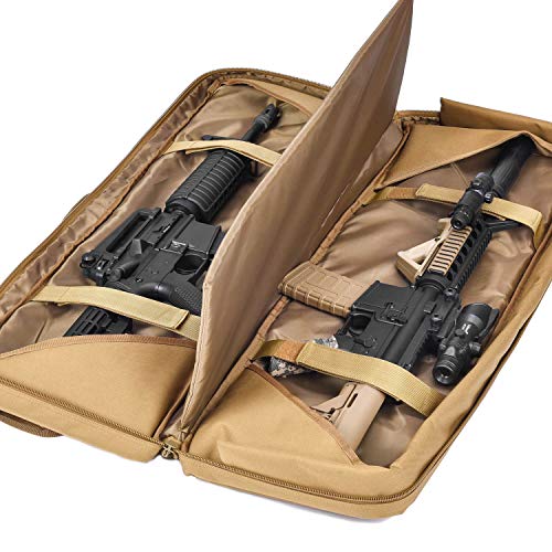 BOW-TAC Double Long Rifle Gun Case Bag Tactical Rifle Backpack Pistol Soft Firearm Transportation Carbine Case - Lockable Compartment Brown 42"