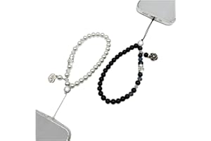 LUSTEMBER Glass Beaded Phone Charm with Rose Flower and Crystals, Universal Phone Lanyard, Hands-Free Wrist Strap for Women Girls