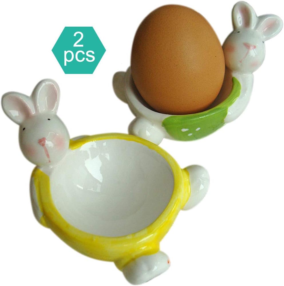 Ceramic Egg Cup,set Of Two Rabbit Shape Porcelain Egg Tray,soft And Hard Boiled Egg Holder,kitchen Decoration,2 Pcs-a 9x6cm(3.5x2.4inch)