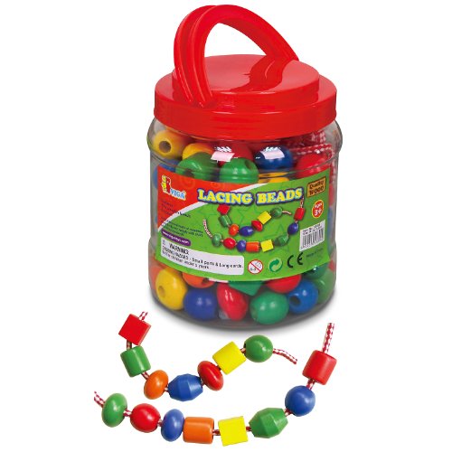 New Classic Toys Viga Wooden Jumbo Lacing Beads Tub - Childrens Threading STEM Wood Toy Multi Color 90 Pieces