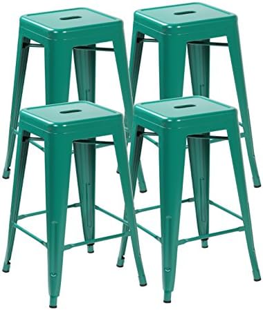 United Chair Tolix Style Backless Metal Bar Stools Chair Set of 4 Matt Green 26 inches 3001-MAG-4