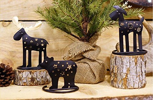 Set of 3 - Bear, Moose, Reindeer Metal Tealight Holders - Rustic Cabin Winter Christmas