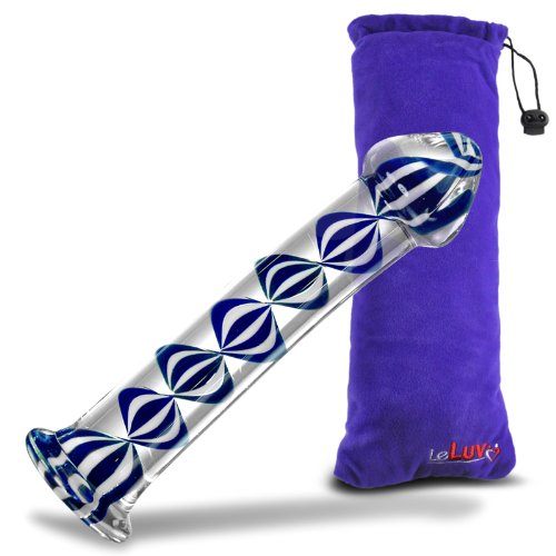 LeLuv 7' Thick Helix Glass Dildo Anal Curve G Spot Vaginal Probe BLUE w/ Premium Padded Pouch image