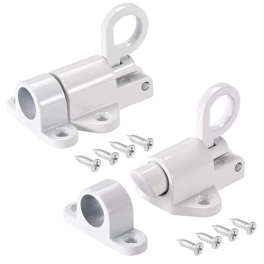 2 Pcs Automatic Spring Latch Lock, Pull Ring Bolt, Suitable for Windows, Wooden & Cabinet Doors (White)