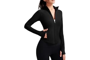 VUTRU Women's Zip Up Cropped Workout Jacket Super Slim Fit Yoga Jackets Lightweight Running Athletic Jacket with Thumb Holes