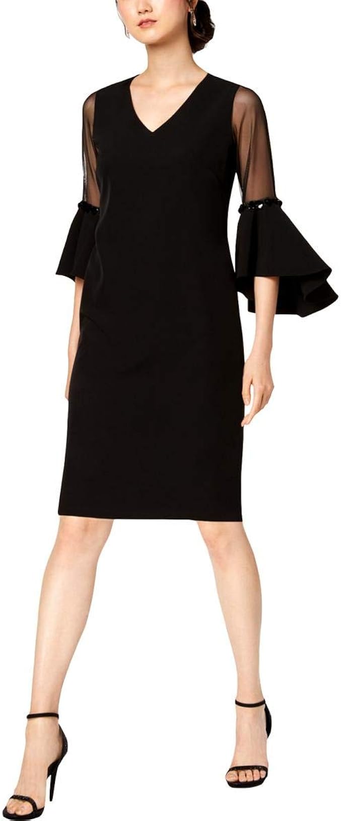 black cocktail dress with bell sleeves
