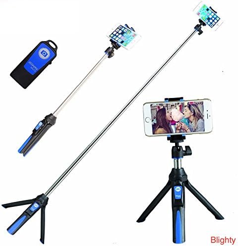 Blighty - Handheld 3 in 1 Tripod | Selfie Stick | Self Portrait Monopod | Built-in Bluetooth Remote Shutter - Blue