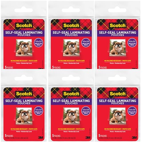 Scotch Self-Sealing Laminating Pouches, Gloss Finish, 2.5 Inches x 3.5 Inches, 5 Pouches, 6 Pack (PL903G)