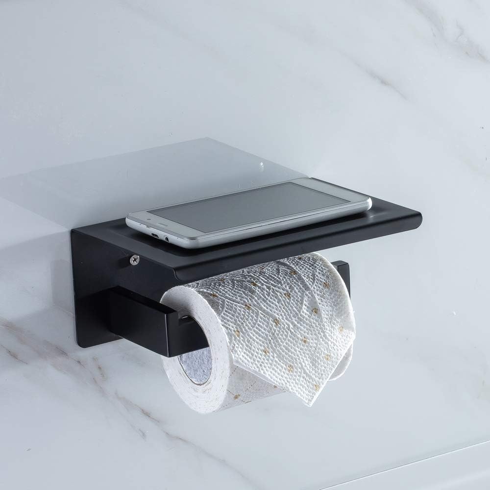 Toilettenpapierhalter Mit Ablage & Feuchttuch-Fach – Schwarz, Selbstklebend Oder Schraubbar