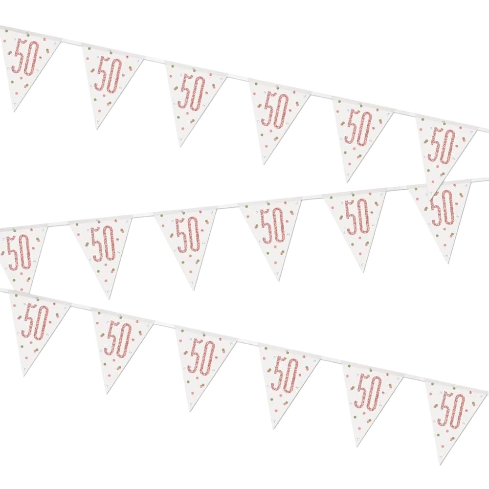 Stunning Rose Gold 50th Birthday Glitz Prismatic Flag Banner (274cm) - Perfect Celebration Decor for Birthday, Anniversary, & More - 1 Pc