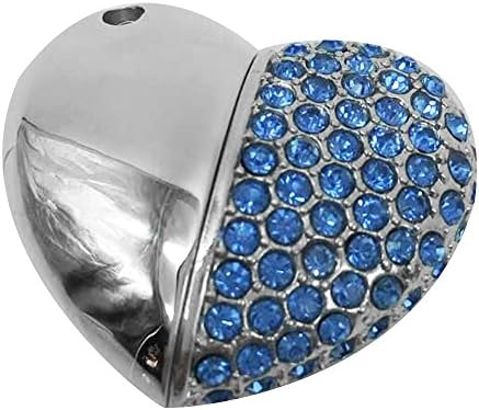 Kywish USB Flash Drive 8GB/16GB/32GB/64GB Jewelry Crystal Heart 2.0 USB OTG Memory Stick Uniqe USB Necklace for girl (64G, blue)