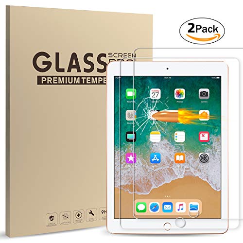 2 Pcs for Apple iPad 9.7 Screen Protector Tempered Glass 0.3mm Ultra Thin 9H Hardness HD Transparent for Apple iPad 9.7 (2017)/ iPad 9.7 (2018)/ iPad (5/ 6th Generation)/ Apple iPad Air 9.7-inchs