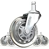 SunnieDog Office Chair Caster Wheels (Set of 5) - Heavy Duty & Safe for All Floors Including Hardwood - Perfect Replacement for Desk Floor Mat - Rollerblade Style w/Universal Fit - Silver 11mm