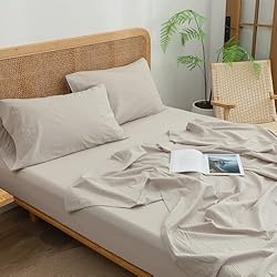 BESTOUCH Sheet Set 100% Washed Cotton Linen Feel