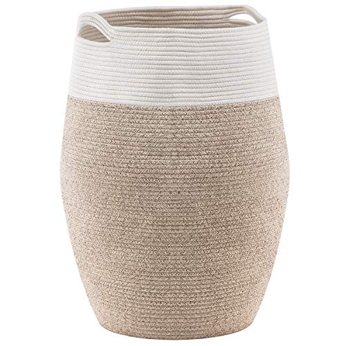 YOUDENOVA Braided Laundry Basket Toy Organizer Storage Basket with Handle Handmade Cotton (105L, Brown)