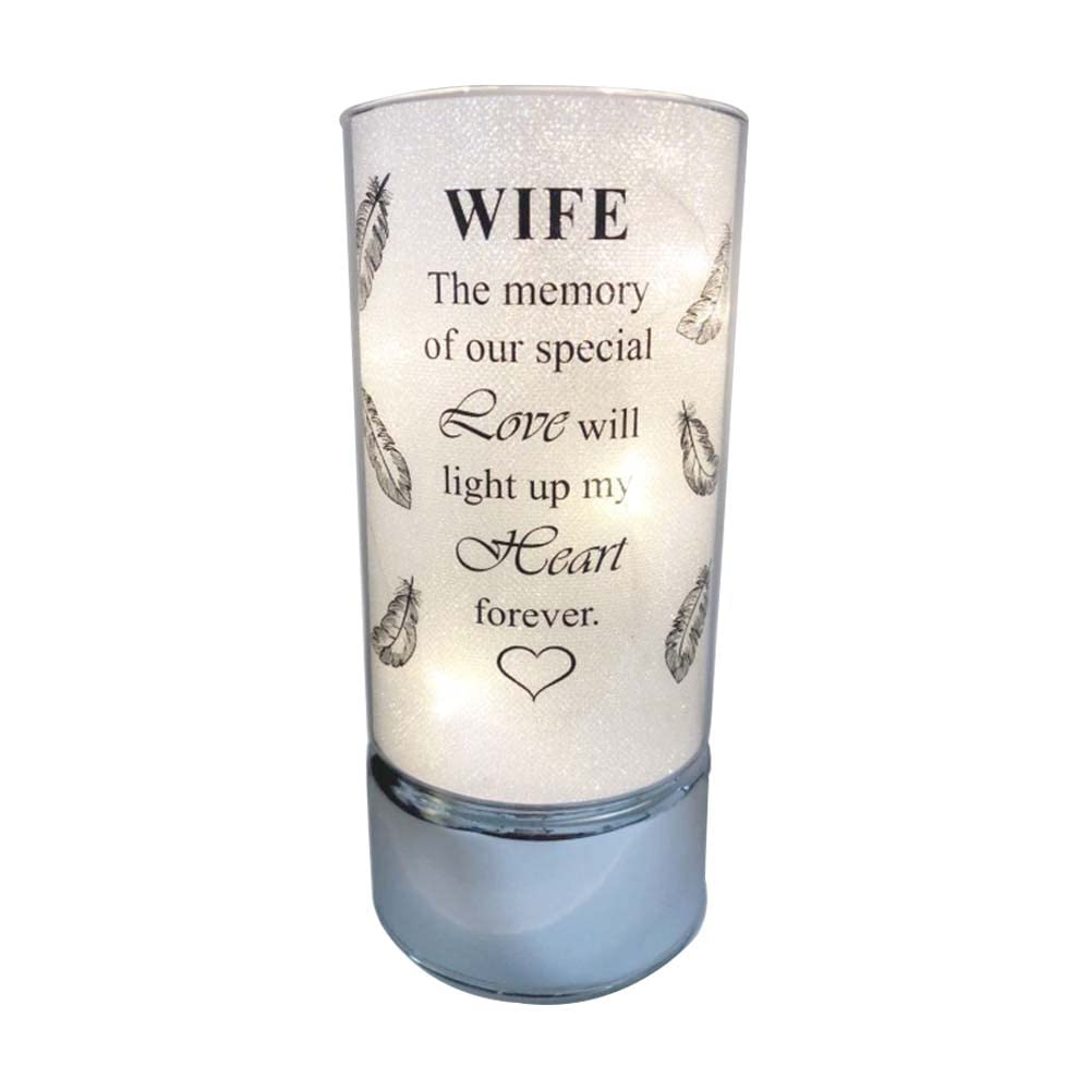 Memorial Light Tubes Ornament, Perfect for Garden and Graveside for Any Special Occasion in The Memory of Dad, Mum, Son, Daughter, Husband, Wife, Grandad, Nan, Brother, Sister. (20cm) (Wife)