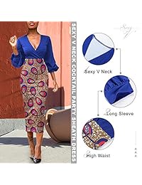 EverChic Vestido de trabajo con cuello en V para mujer, elegante vestido de patchwork con estampado africano