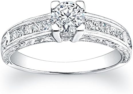 Ladies 14kt white gold antique engagement ring with 0.33 ctw of G-VS2 princess diamonds channel-set with 0.60 carat Center White Sapphire