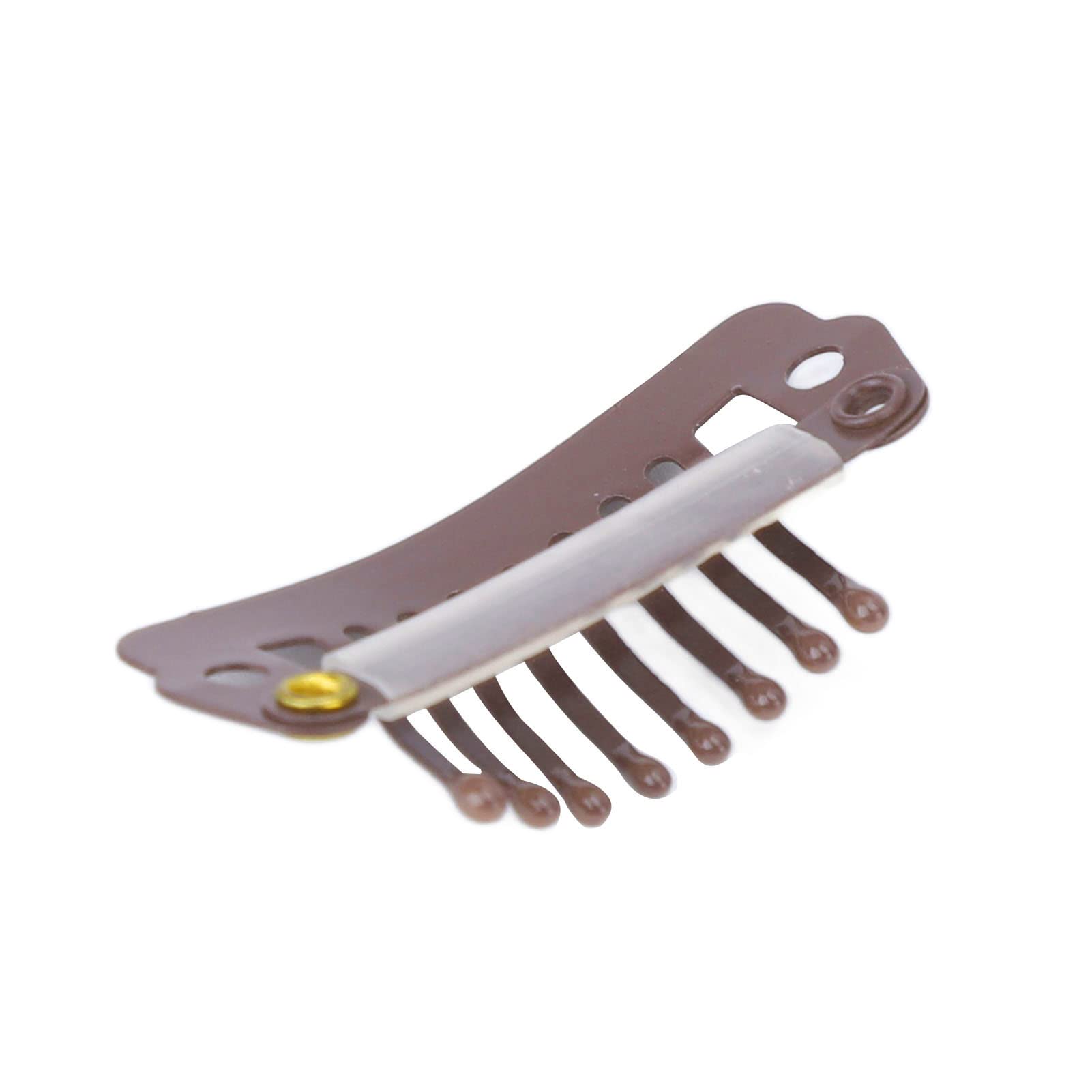 50pcs Wig Clips to Sew in, 8 Tips 8 Teeth Snap Comb Wig Clips, Stainless Steel Snap Clips with Rubber Small Snap Wig Accessories Clips Hair Grips for Hair Extension Wigs Hair Weaving (Brown)