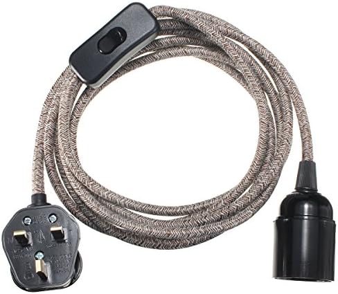 2m Plug-in Pendant Light Fixture Set 3 Core White and Brown Fabric Cable Pendant Lighting Kit E27 Screw Bakelite Bulb Holder