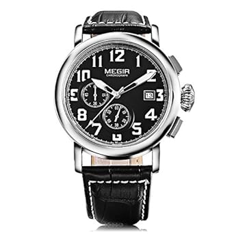 Megir Analog Chronograph Sports Series Genuine Leather Watch -2031 Black